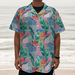 Watercolor Tropical Patchwork Print Textured Short Sleeve Shirt