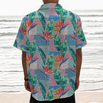 Watercolor Tropical Patchwork Print Textured Short Sleeve Shirt