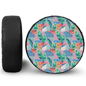 Watercolor Tropical Patchwork Print Tire Cover