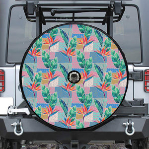 Watercolor Tropical Patchwork Print Tire Cover With Camera Hole