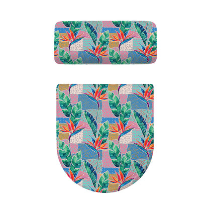 Watercolor Tropical Patchwork Print Toilet Lid And Tank Cover Set