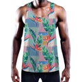 Watercolor Tropical Patchwork Print Men's Workout Tank Top