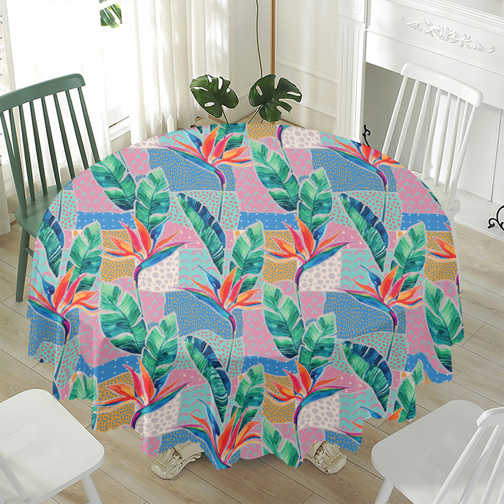 Watercolor Tropical Patchwork Print Waterproof Round Tablecloth