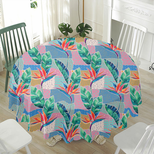 Watercolor Tropical Patchwork Print Waterproof Round Tablecloth