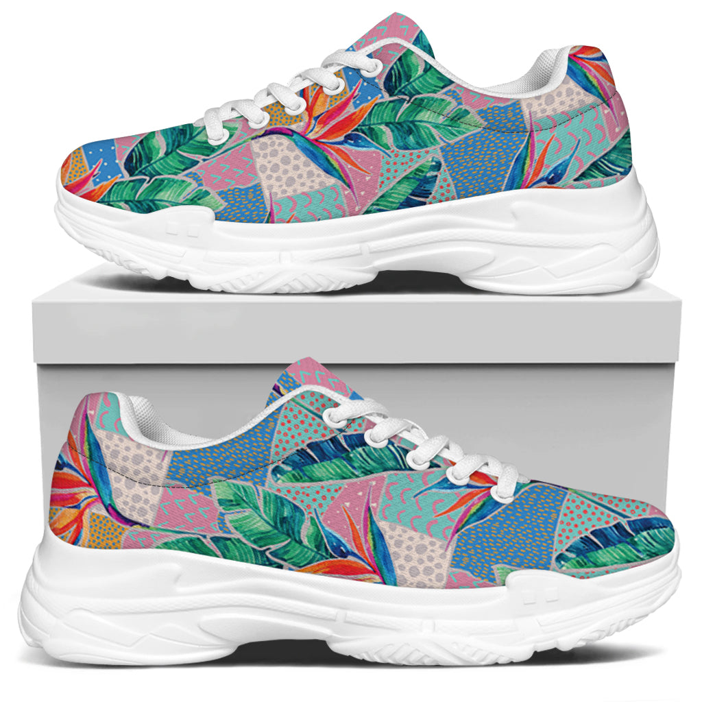 Watercolor Tropical Patchwork Print White Chunky Shoes
