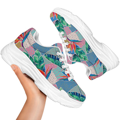 Watercolor Tropical Patchwork Print White Chunky Shoes