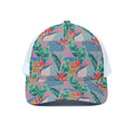 Watercolor Tropical Patchwork Print White Mesh Trucker Hat