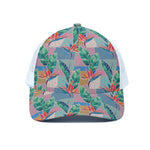 Watercolor Tropical Patchwork Print White Mesh Trucker Cap