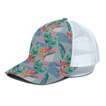 Watercolor Tropical Patchwork Print White Mesh Trucker Cap