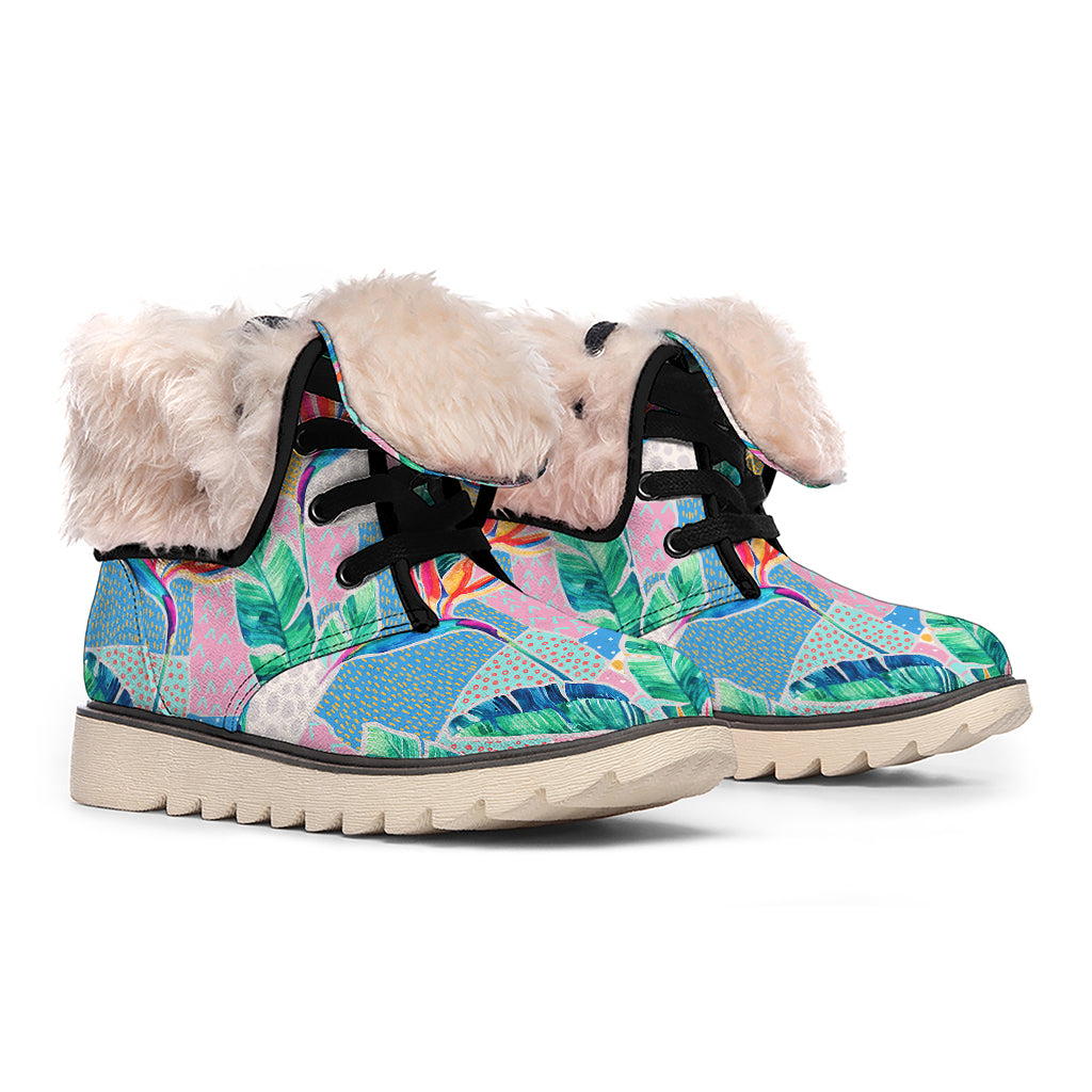 Watercolor Tropical Patchwork Print Winter Boots