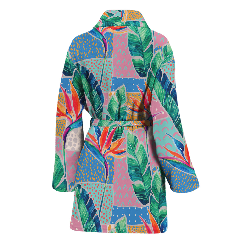 Watercolor Tropical Patchwork Print Women's Bathrobe