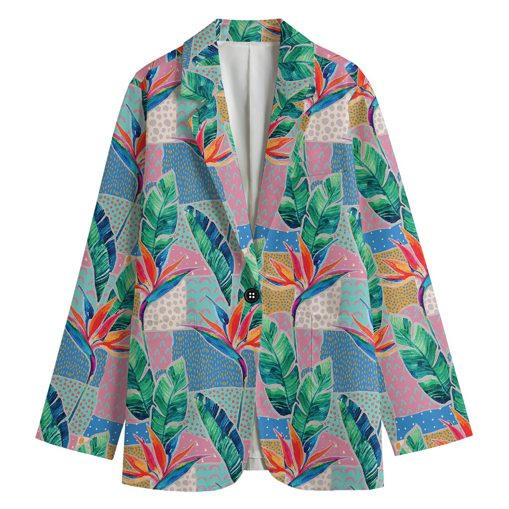 Watercolor Tropical Patchwork Print Women's Blazer