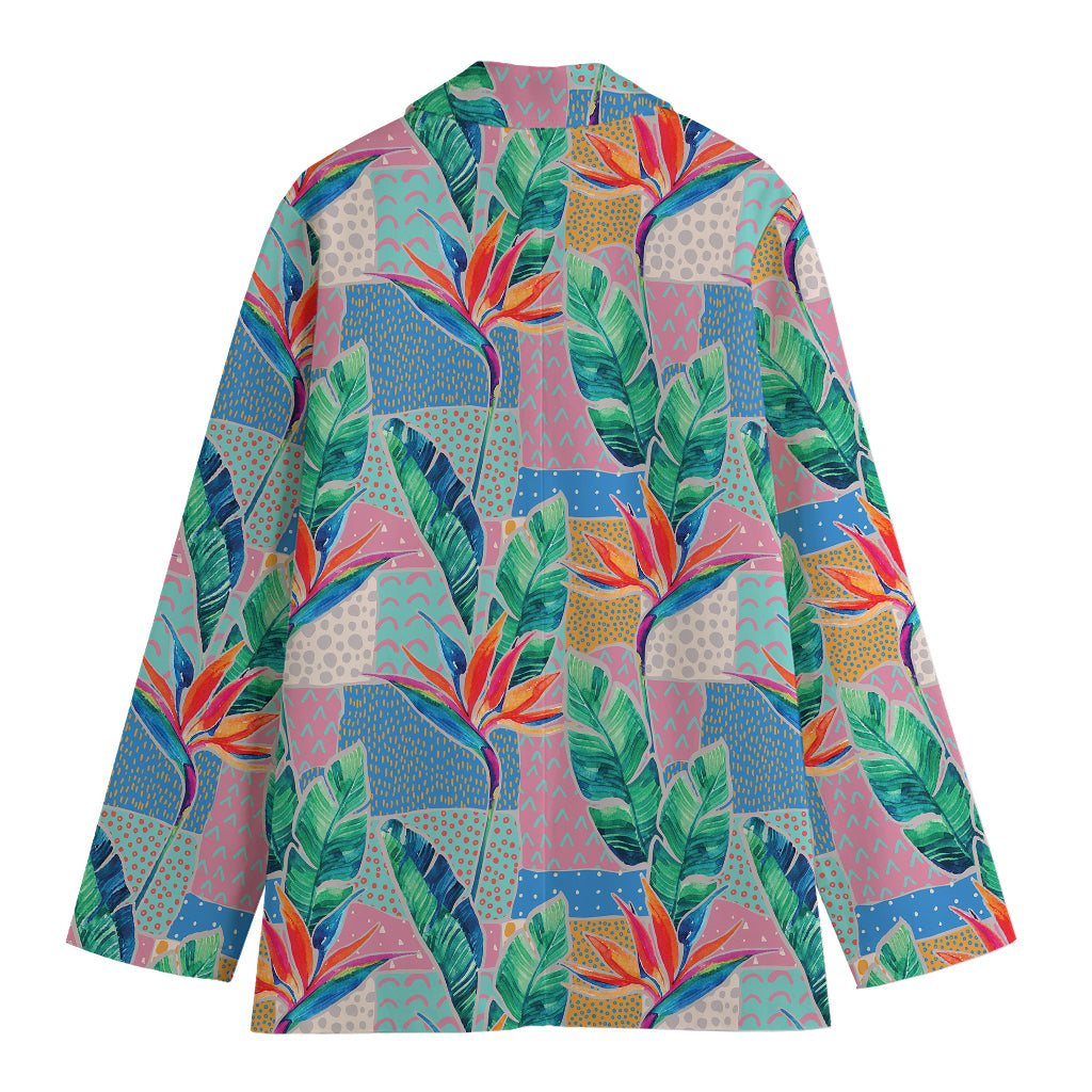 Watercolor Tropical Patchwork Print Women's Blazer