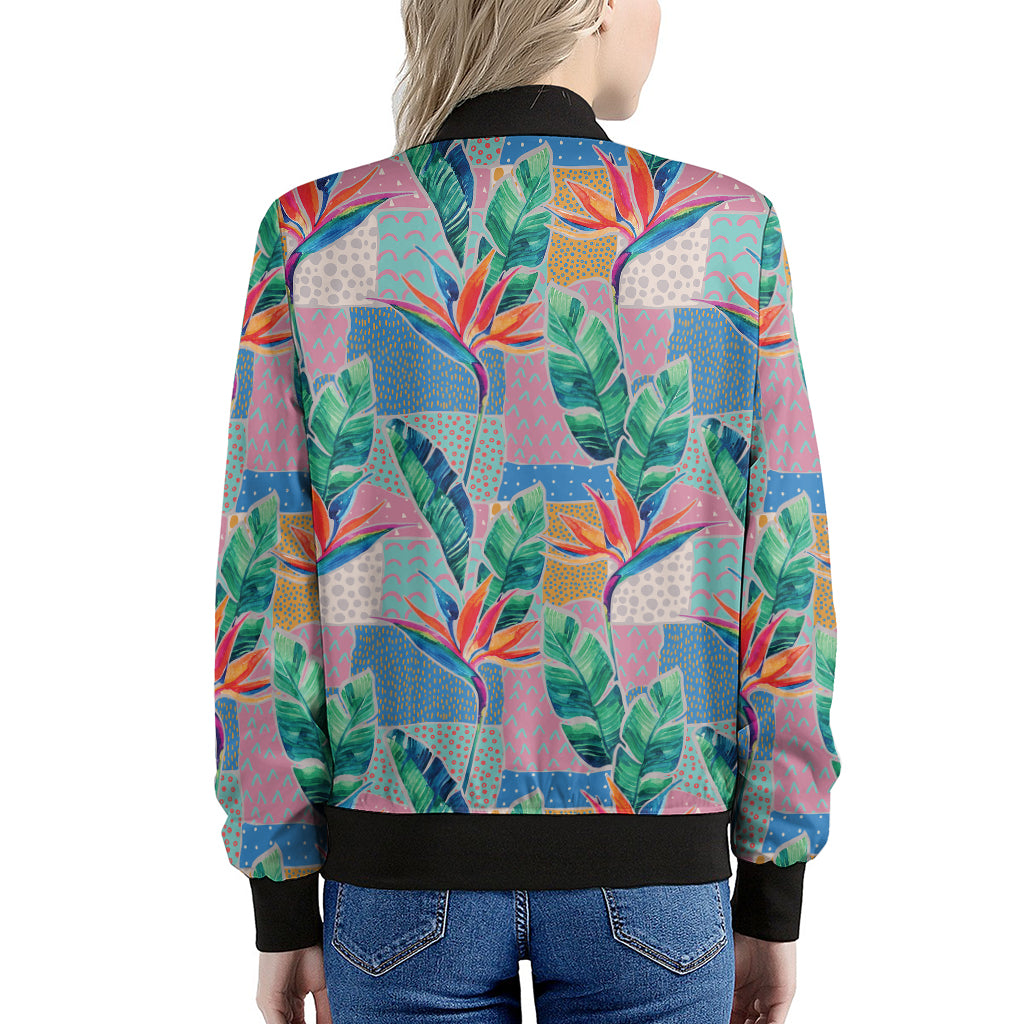 Watercolor Tropical Patchwork Print Women's Bomber Jacket