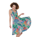 Watercolor Tropical Patchwork Print Women's Sleeveless Dress