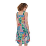 Watercolor Tropical Patchwork Print Women's Sleeveless Dress
