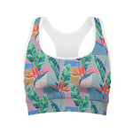 Watercolor Tropical Patchwork Print Women's Sports Bra
