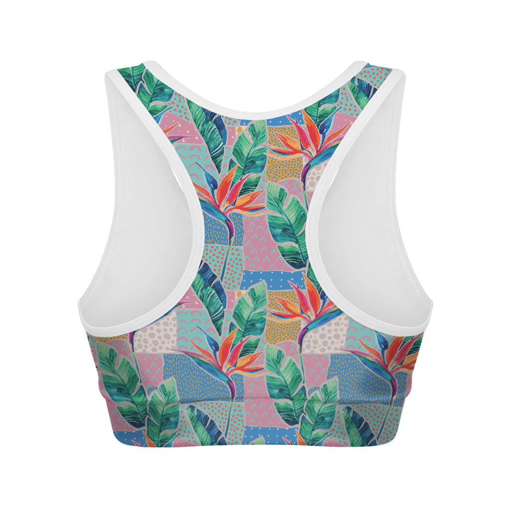 Watercolor Tropical Patchwork Print Women's Sports Bra