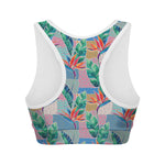 Watercolor Tropical Patchwork Print Women's Sports Bra