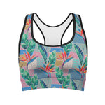 Watercolor Tropical Patchwork Print Women's Sports Bra