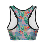 Watercolor Tropical Patchwork Print Women's Sports Bra
