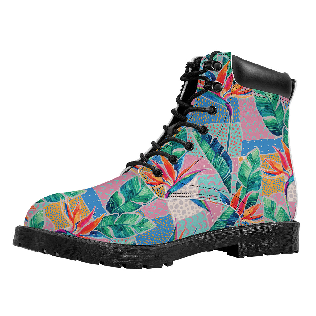 Watercolor Tropical Patchwork Print Work Boots