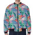 Watercolor Tropical Patchwork Print Zip Sleeve Bomber Jacket