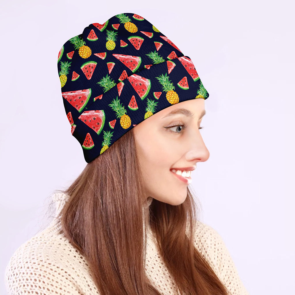 Watercolor Tropical Pattern Print Beanie