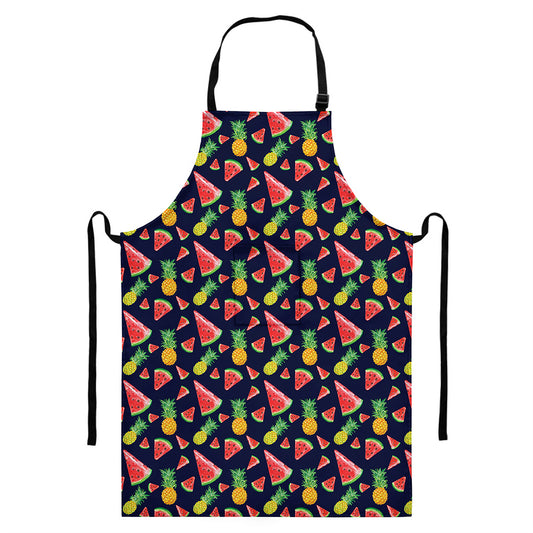 Watercolor Tropical Pattern Print Bib Apron With Pocket