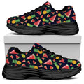 Watercolor Tropical Pattern Print Black Chunky Shoes