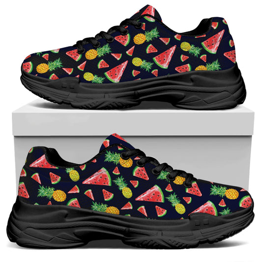 Watercolor Tropical Pattern Print Black Chunky Shoes