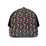 Watercolor Tropical Pattern Print Black Mesh Trucker Cap