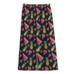 Watercolor Tropical Pattern Print Cotton Front Slit Maxi Skirt