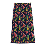 Watercolor Tropical Pattern Print Cotton Front Slit Maxi Skirt