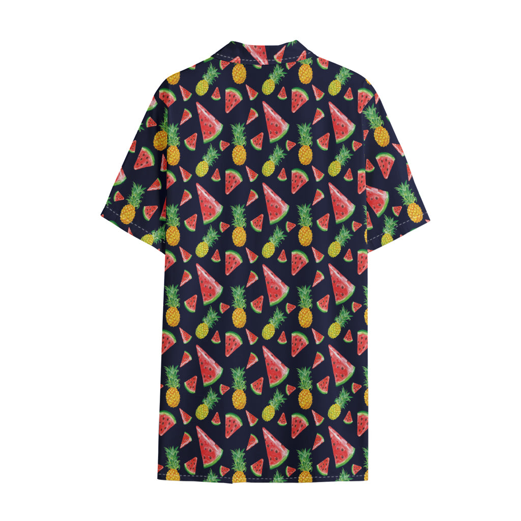 Watercolor Tropical Pattern Print Cotton Hawaiian Shirt