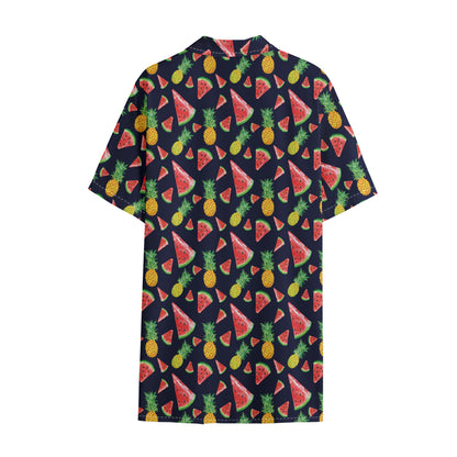 Watercolor Tropical Pattern Print Cotton Hawaiian Shirt