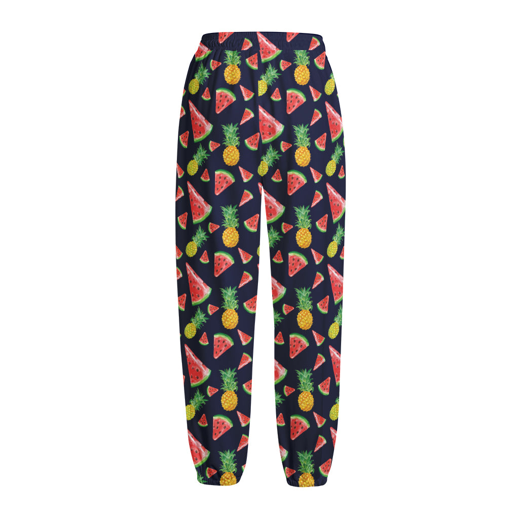Watercolor Tropical Pattern Print Fleece Lined Knit Pants