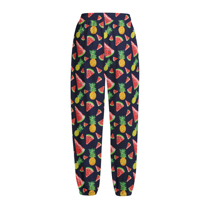 Watercolor Tropical Pattern Print Fleece Lined Knit Pants