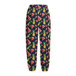 Watercolor Tropical Pattern Print Fleece Lined Knit Pants
