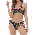 Watercolor Tropical Pattern Print Halter Scoop Tie Side Bikini