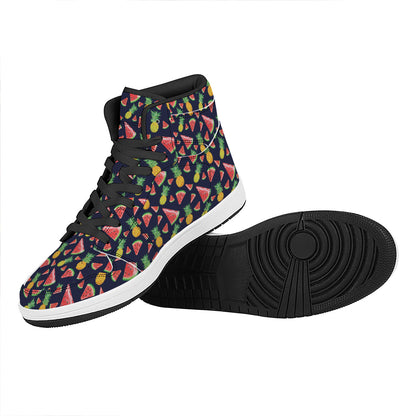 Watercolor Tropical Pattern Print High Top Leather Sneakers
