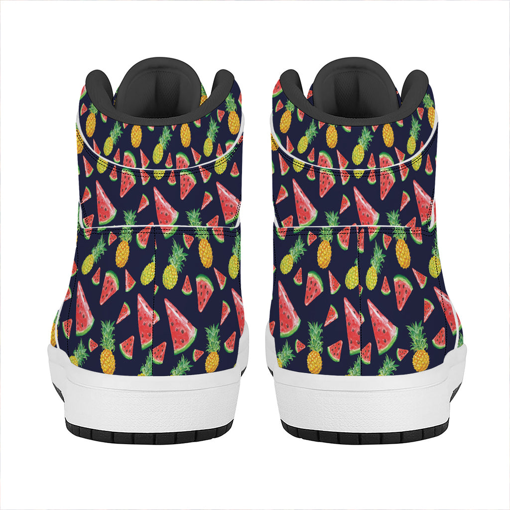 Watercolor Tropical Pattern Print High Top Leather Sneakers