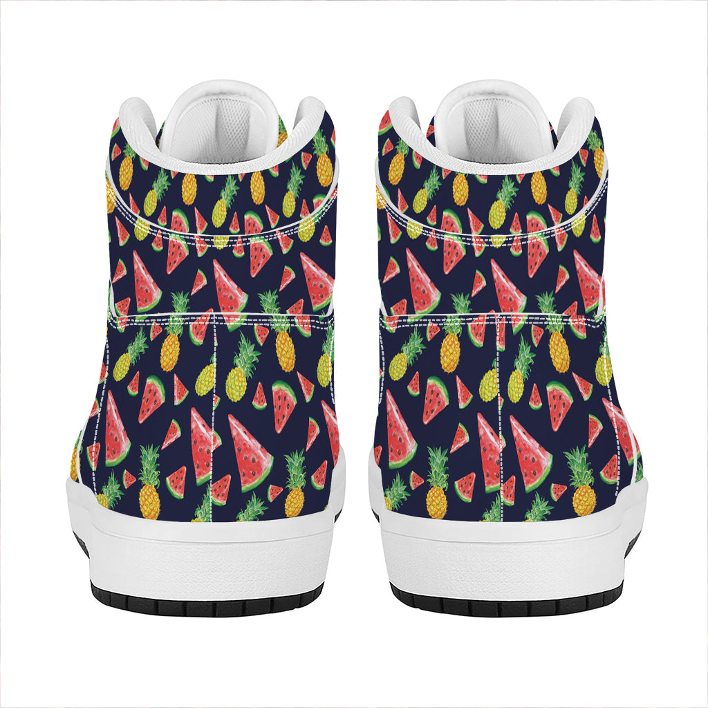 Watercolor Tropical Pattern Print High Top Leather Sneakers