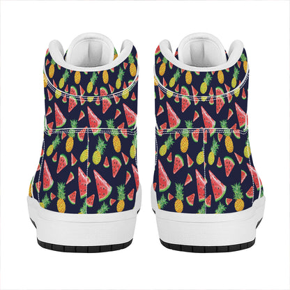 Watercolor Tropical Pattern Print High Top Leather Sneakers
