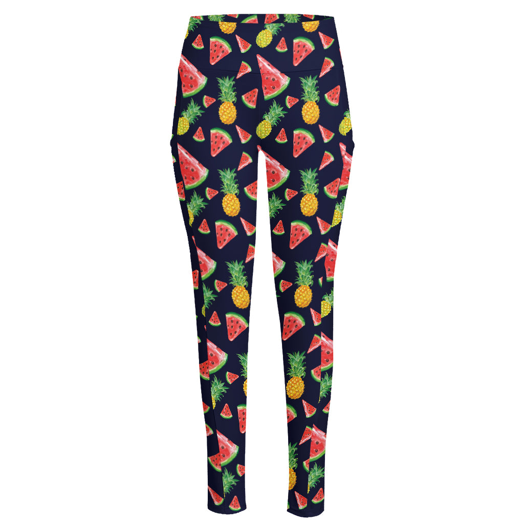 Watercolor Tropical Pattern Print High-Waisted Pocket Leggings