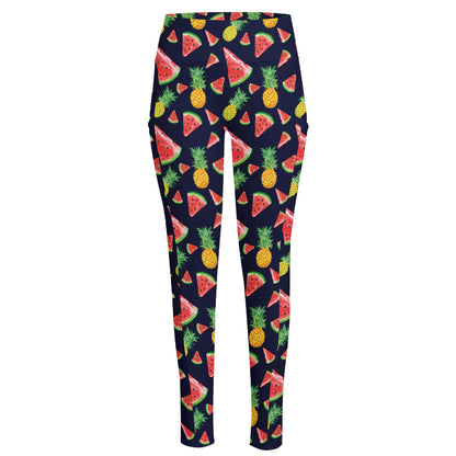 Watercolor Tropical Pattern Print High-Waisted Pocket Leggings