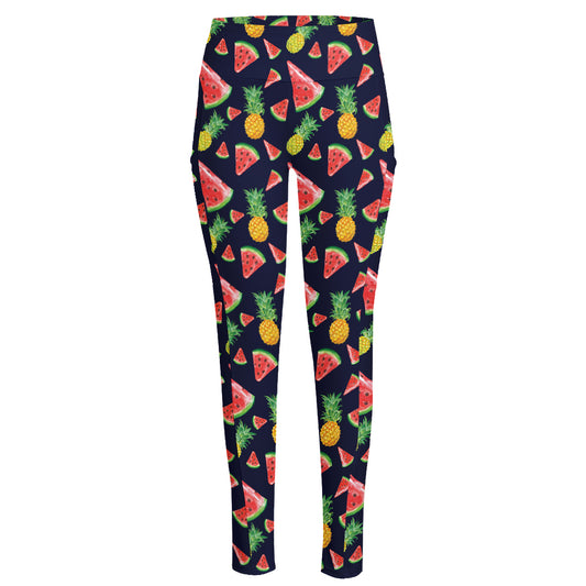 Watercolor Tropical Pattern Print High-Waisted Pocket Leggings