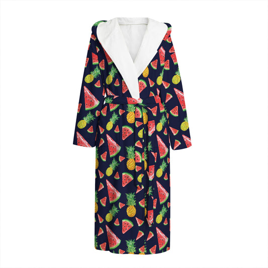 Watercolor Tropical Pattern Print Hooded Bathrobe