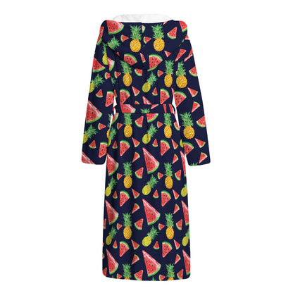 Watercolor Tropical Pattern Print Hooded Bathrobe