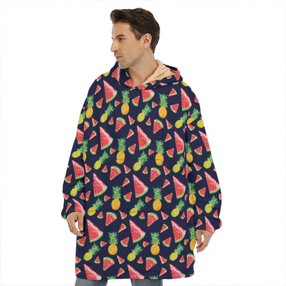 Watercolor Tropical Pattern Print Hoodie Blanket